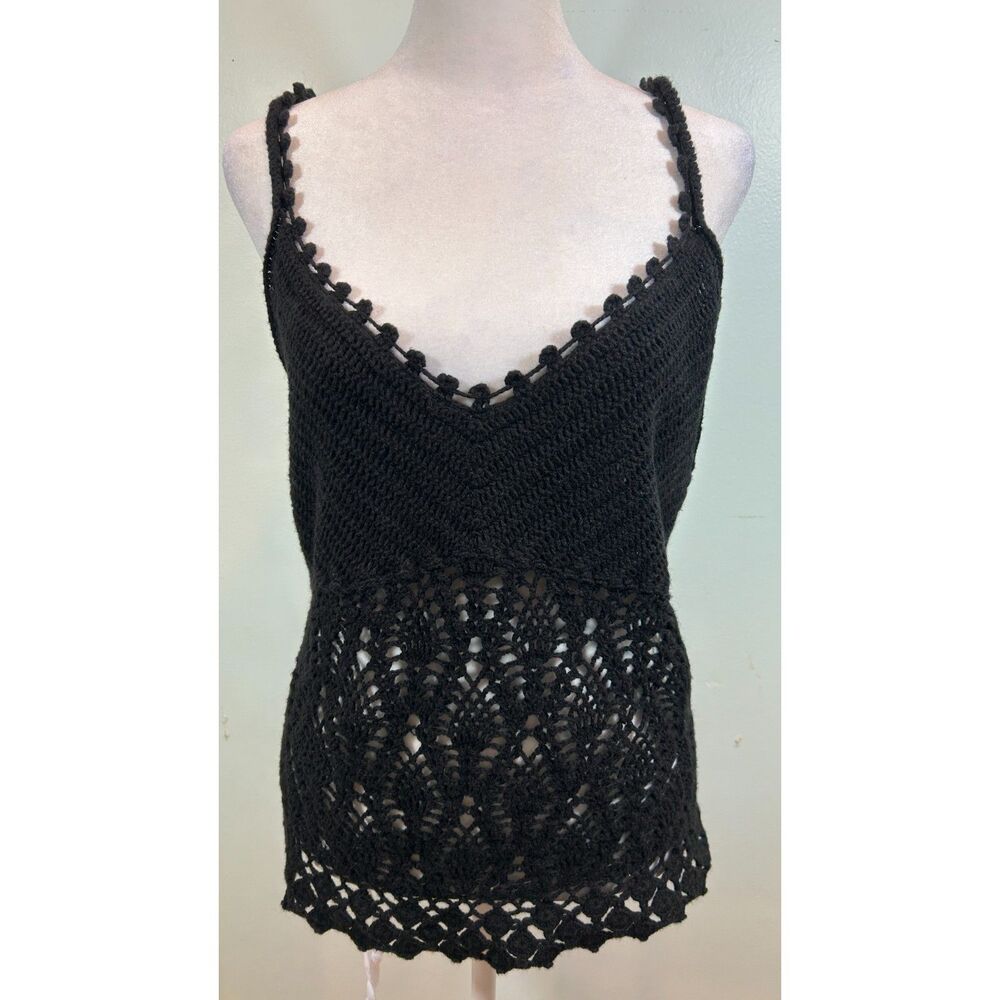 Express Handknit Black Crotchet Cotton Tank Top Size L Dark Fairy Goth